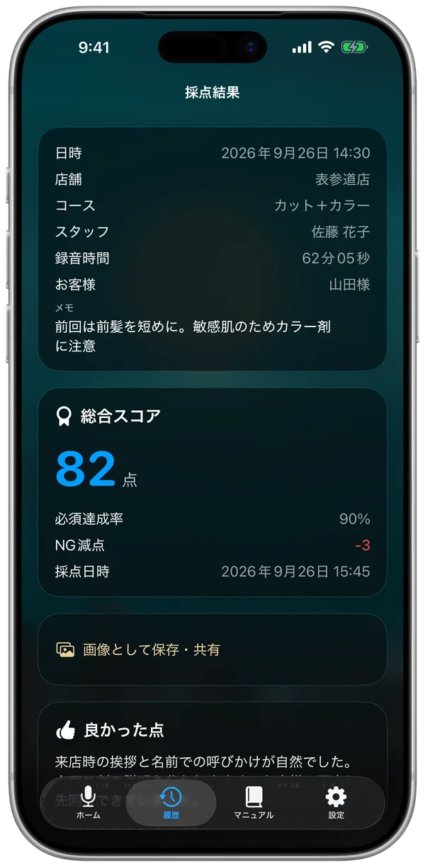 TalkLens の採点結果の画面