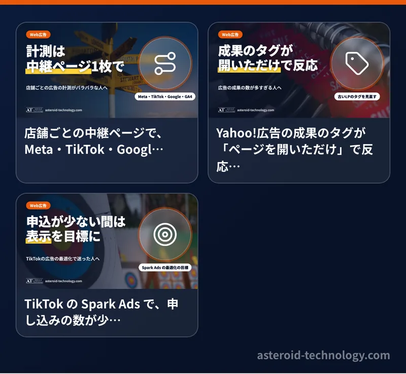 シリーズ「店舗の広告の計測」の記事の見出し画像を並べた図